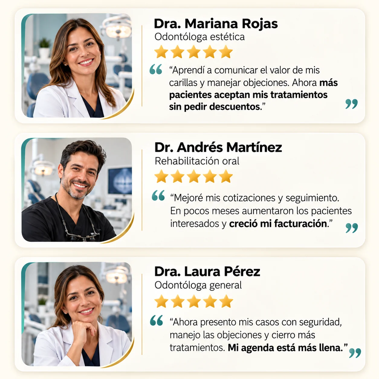 Testimonios de odontólogos sobre Carillas Rentables